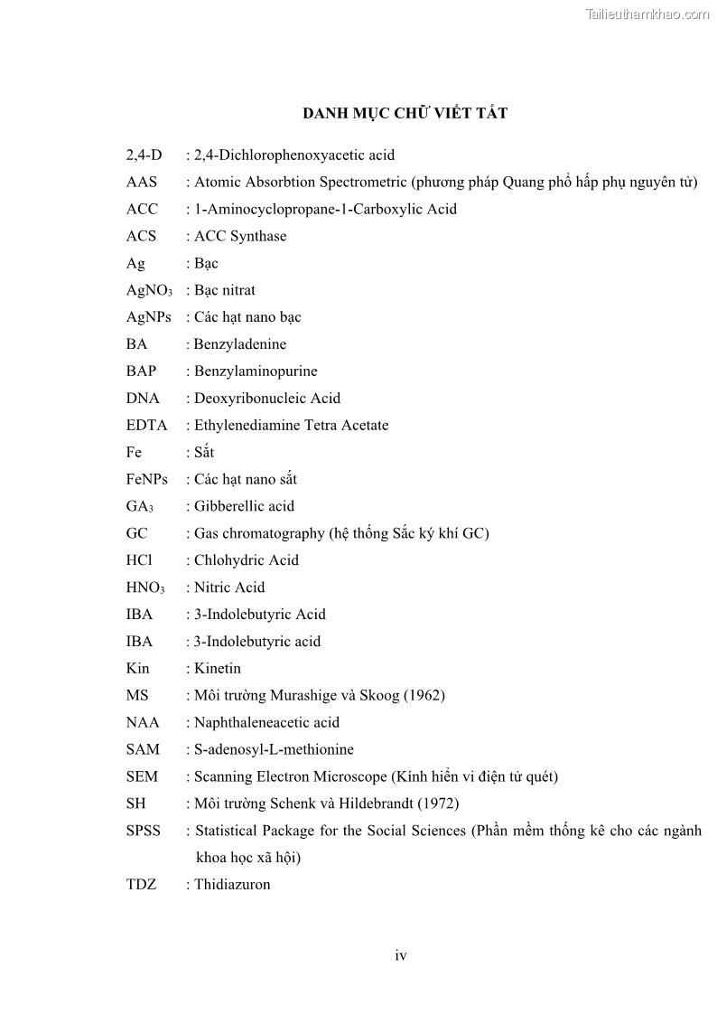 Luận án tiến sĩ công nghệ sinh học Nghiên cứu tác động của nano bạc và nano sắt lên chất lượng cây giống in vitro ở một số cây trồng có giá trị kinh tế - 1 Trang 6