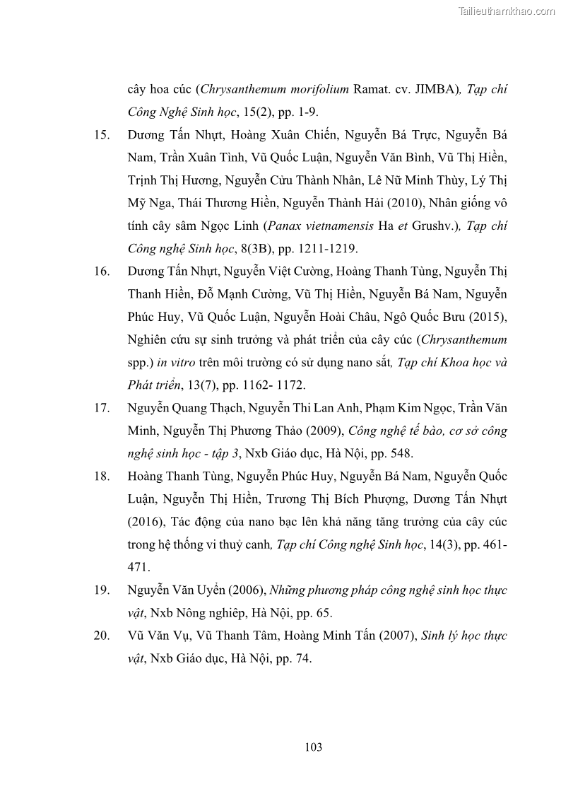 Luận án tiến sĩ công nghệ sinh học Nghiên cứu tác động của nano bạc và nano sắt lên chất lượng cây giống in vitro ở một số cây trồng có giá trị kinh tế - 10 Trang 119