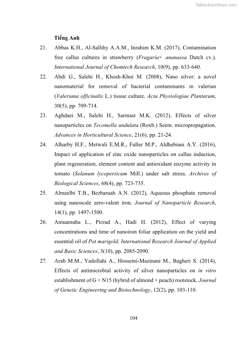 Luận án tiến sĩ công nghệ sinh học Nghiên cứu tác động của nano bạc và nano sắt lên chất lượng cây giống in vitro ở một số cây trồng có giá trị kinh tế - 10 Trang 120