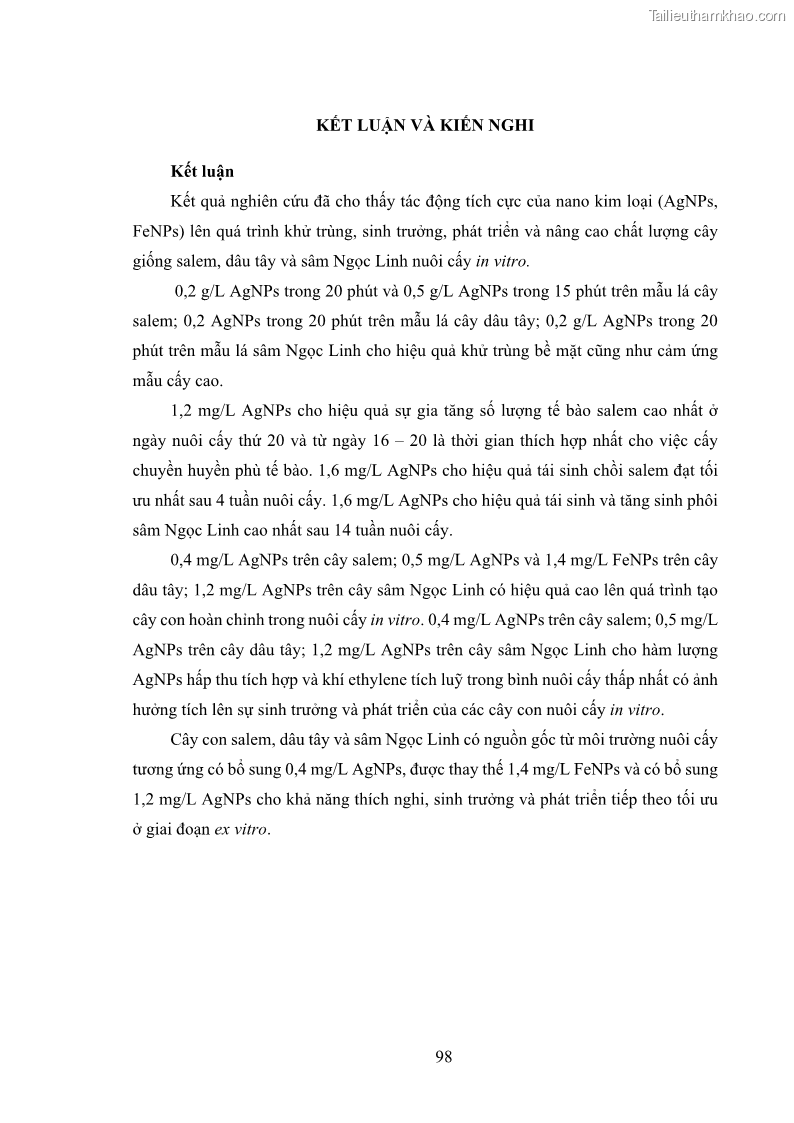 Luận án tiến sĩ công nghệ sinh học Nghiên cứu tác động của nano bạc và nano sắt lên chất lượng cây giống in vitro ở một số cây trồng có giá trị kinh tế - 10 Trang 114