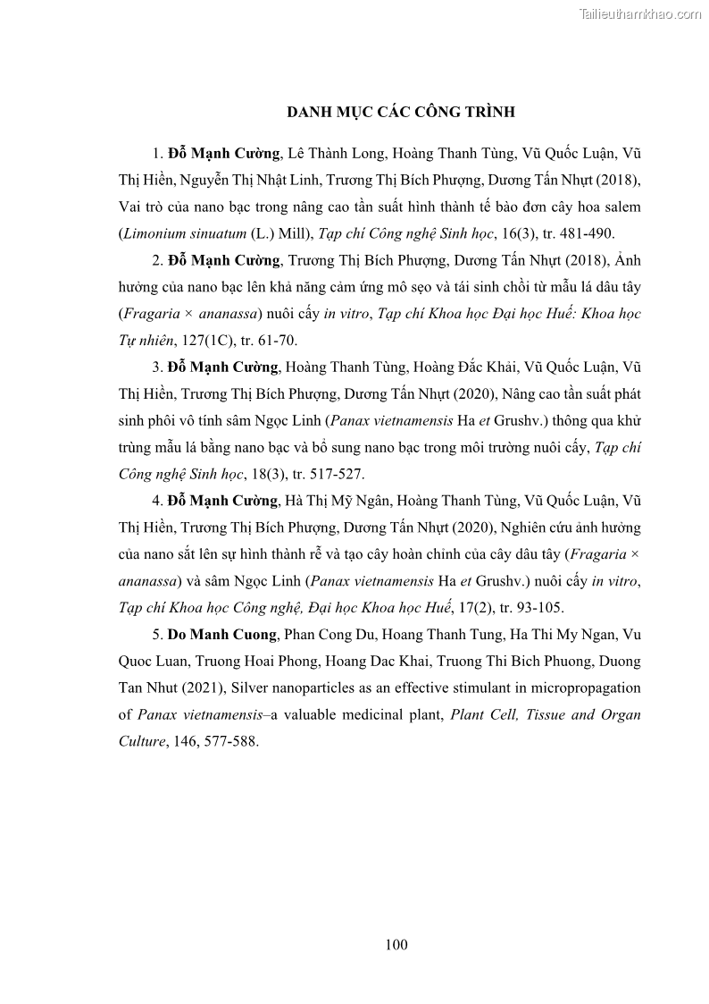 Luận án tiến sĩ công nghệ sinh học Nghiên cứu tác động của nano bạc và nano sắt lên chất lượng cây giống in vitro ở một số cây trồng có giá trị kinh tế - 10 Trang 116