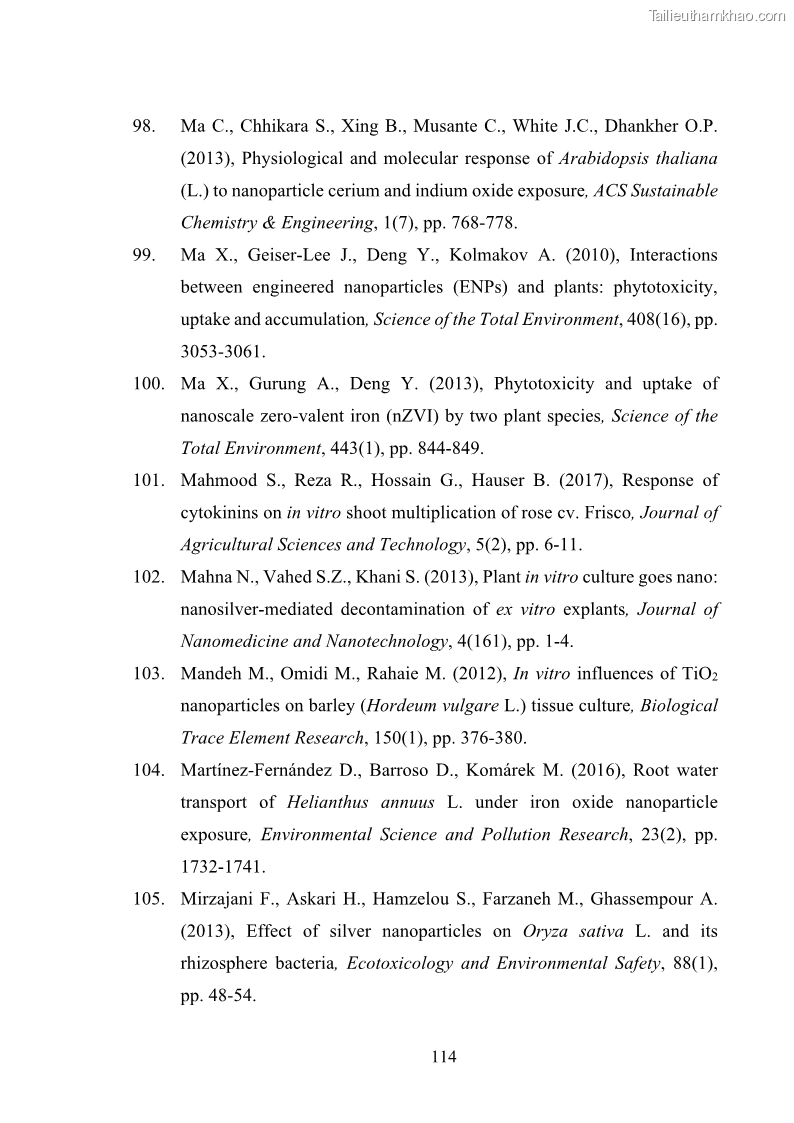 Luận án tiến sĩ công nghệ sinh học Nghiên cứu tác động của nano bạc và nano sắt lên chất lượng cây giống in vitro ở một số cây trồng có giá trị kinh tế - 11 Trang 130