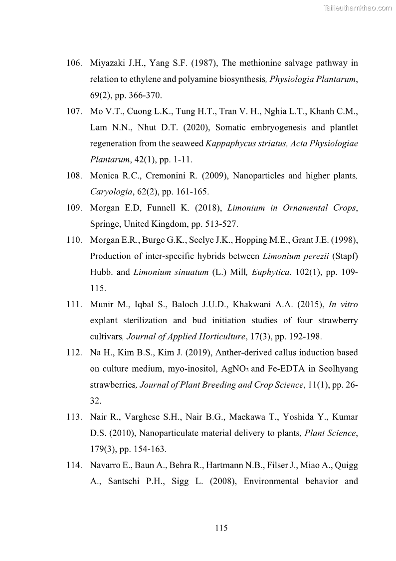 Luận án tiến sĩ công nghệ sinh học Nghiên cứu tác động của nano bạc và nano sắt lên chất lượng cây giống in vitro ở một số cây trồng có giá trị kinh tế - 11 Trang 131
