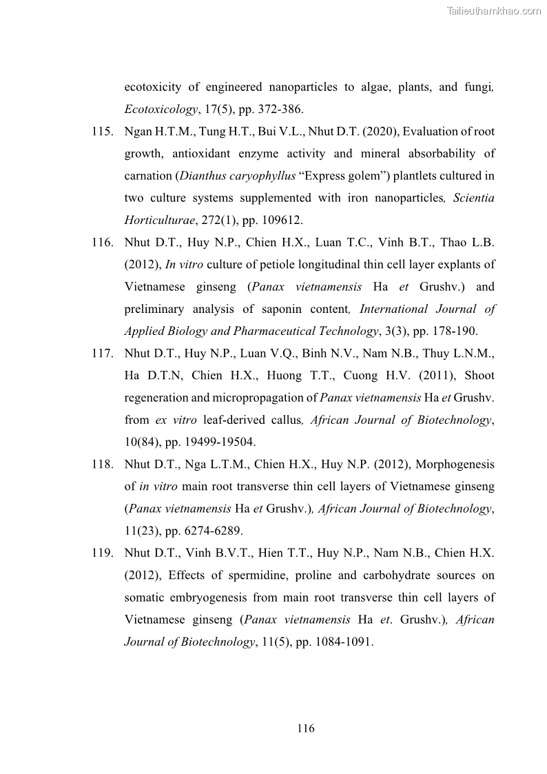 Luận án tiến sĩ công nghệ sinh học Nghiên cứu tác động của nano bạc và nano sắt lên chất lượng cây giống in vitro ở một số cây trồng có giá trị kinh tế - 11 Trang 132
