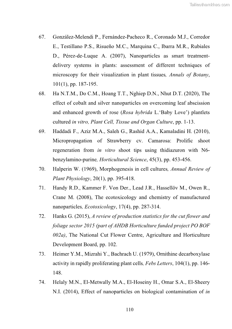 Luận án tiến sĩ công nghệ sinh học Nghiên cứu tác động của nano bạc và nano sắt lên chất lượng cây giống in vitro ở một số cây trồng có giá trị kinh tế - 11 Trang 126