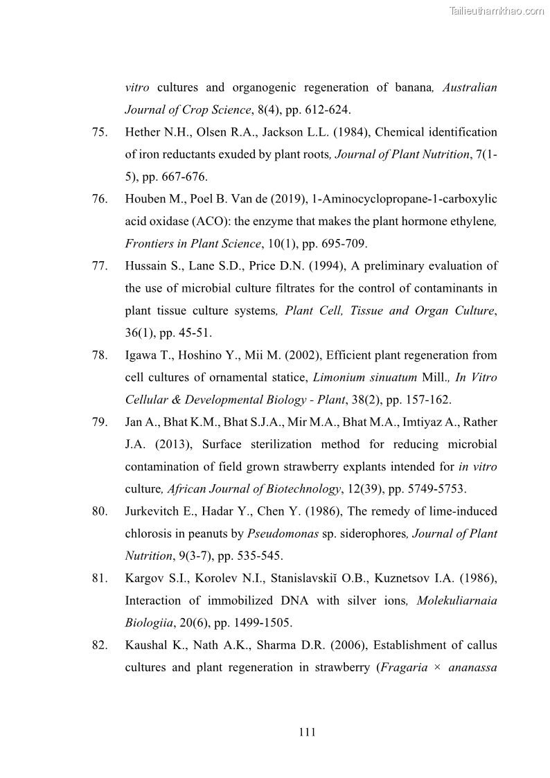 Luận án tiến sĩ công nghệ sinh học Nghiên cứu tác động của nano bạc và nano sắt lên chất lượng cây giống in vitro ở một số cây trồng có giá trị kinh tế - 11 Trang 127