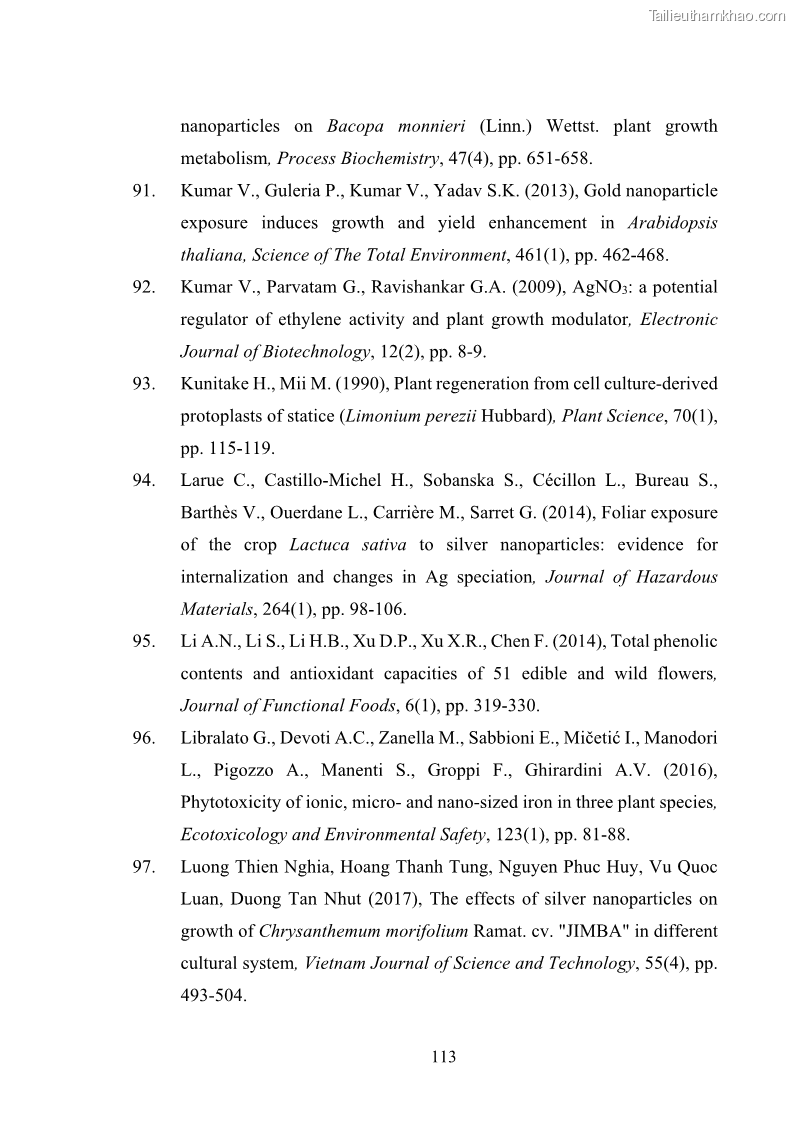Luận án tiến sĩ công nghệ sinh học Nghiên cứu tác động của nano bạc và nano sắt lên chất lượng cây giống in vitro ở một số cây trồng có giá trị kinh tế - 11 Trang 129