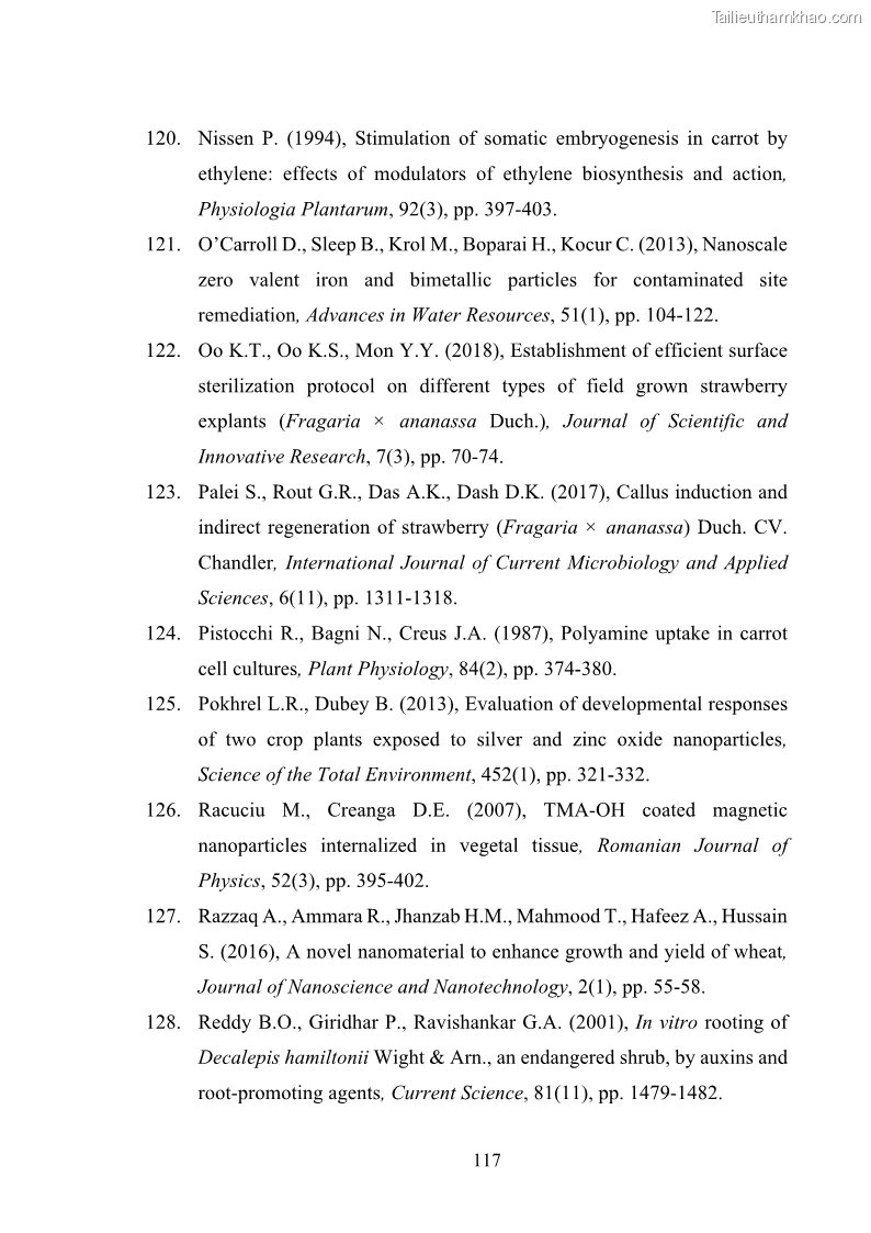 Luận án tiến sĩ công nghệ sinh học Nghiên cứu tác động của nano bạc và nano sắt lên chất lượng cây giống in vitro ở một số cây trồng có giá trị kinh tế - 12 Trang 133