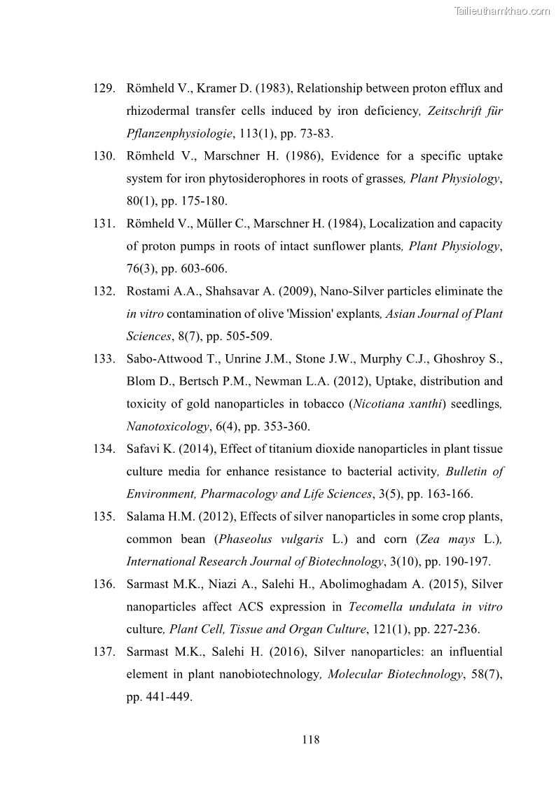 Luận án tiến sĩ công nghệ sinh học Nghiên cứu tác động của nano bạc và nano sắt lên chất lượng cây giống in vitro ở một số cây trồng có giá trị kinh tế - 12 Trang 134