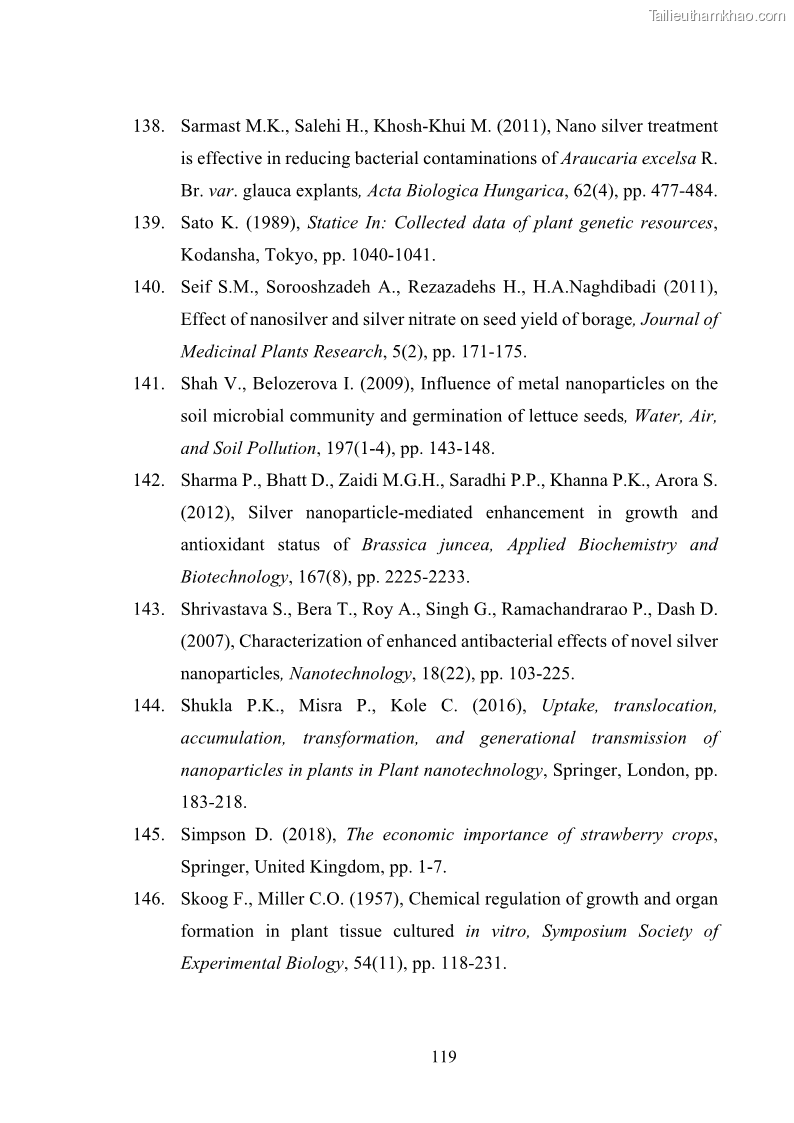 Luận án tiến sĩ công nghệ sinh học Nghiên cứu tác động của nano bạc và nano sắt lên chất lượng cây giống in vitro ở một số cây trồng có giá trị kinh tế - 12 Trang 135