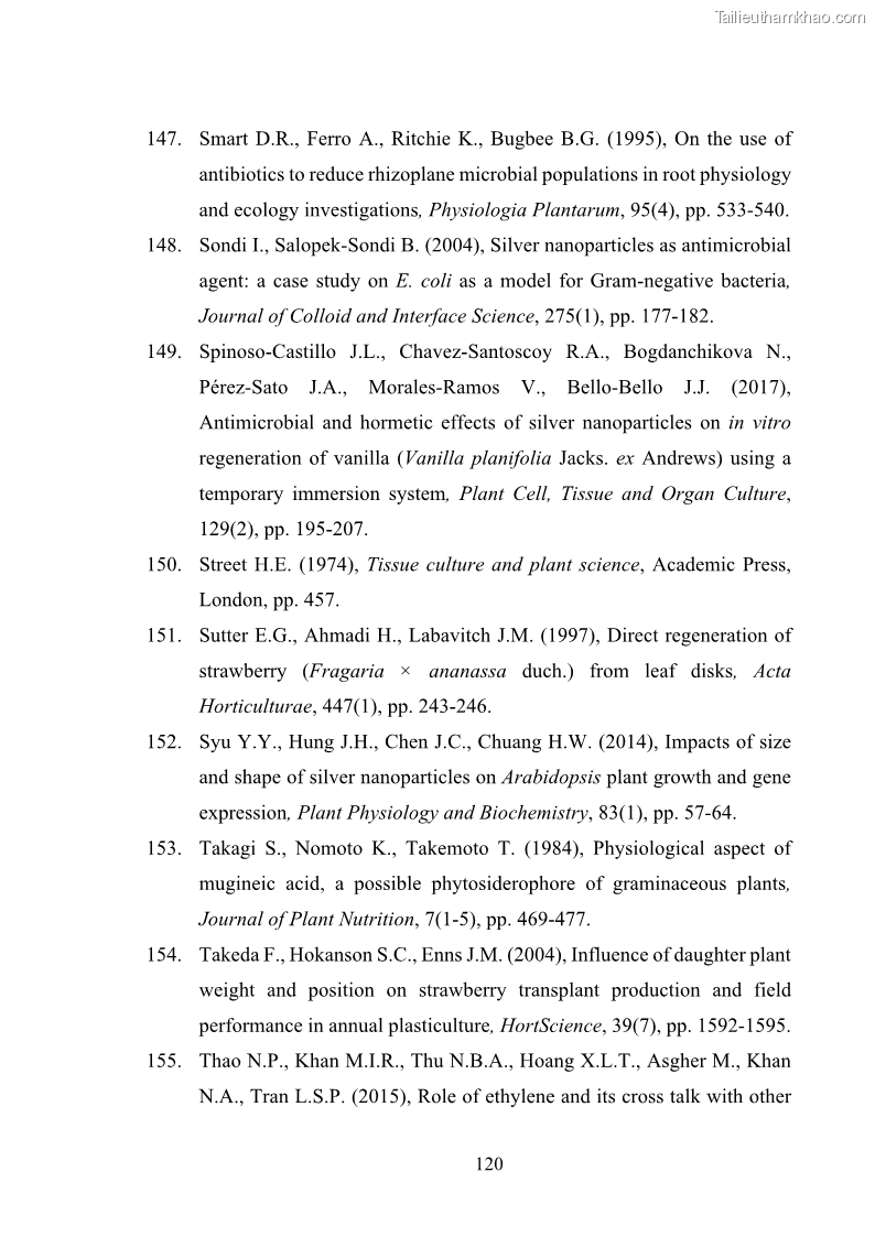Luận án tiến sĩ công nghệ sinh học Nghiên cứu tác động của nano bạc và nano sắt lên chất lượng cây giống in vitro ở một số cây trồng có giá trị kinh tế - 12 Trang 136