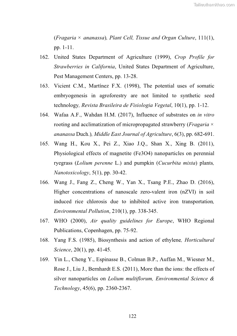 Luận án tiến sĩ công nghệ sinh học Nghiên cứu tác động của nano bạc và nano sắt lên chất lượng cây giống in vitro ở một số cây trồng có giá trị kinh tế - 12 Trang 138