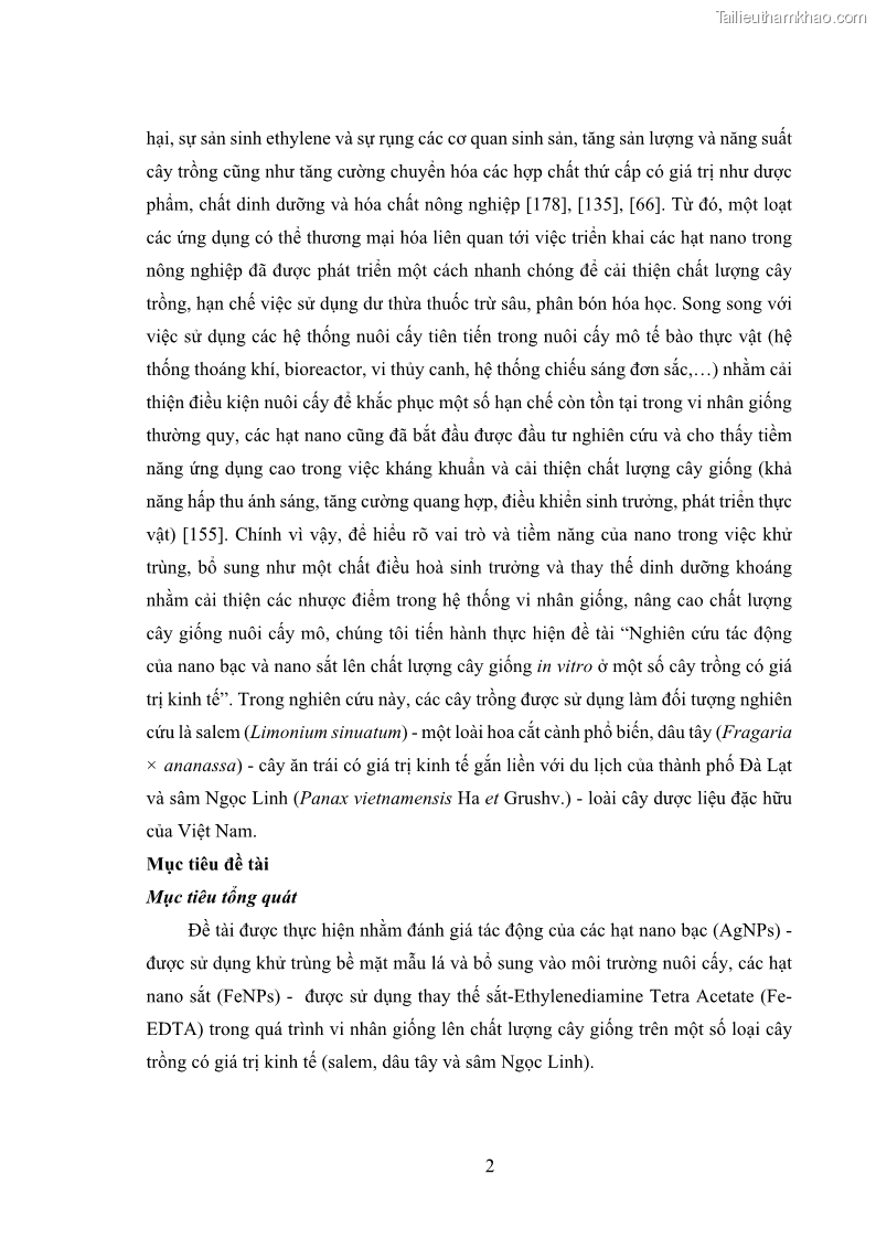 Luận án tiến sĩ công nghệ sinh học Nghiên cứu tác động của nano bạc và nano sắt lên chất lượng cây giống in vitro ở một số cây trồng có giá trị kinh tế - 2 Trang 18