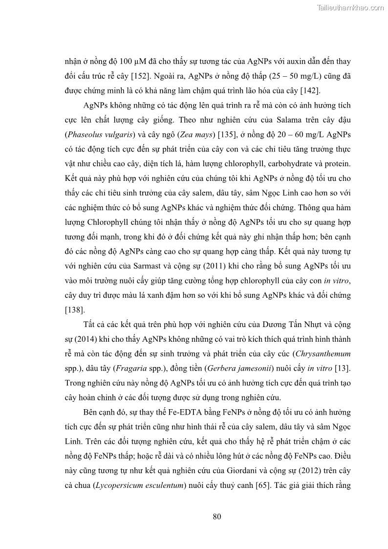 Luận án tiến sĩ công nghệ sinh học Nghiên cứu tác động của nano bạc và nano sắt lên chất lượng cây giống in vitro ở một số cây trồng có giá trị kinh tế - 8 Trang 96