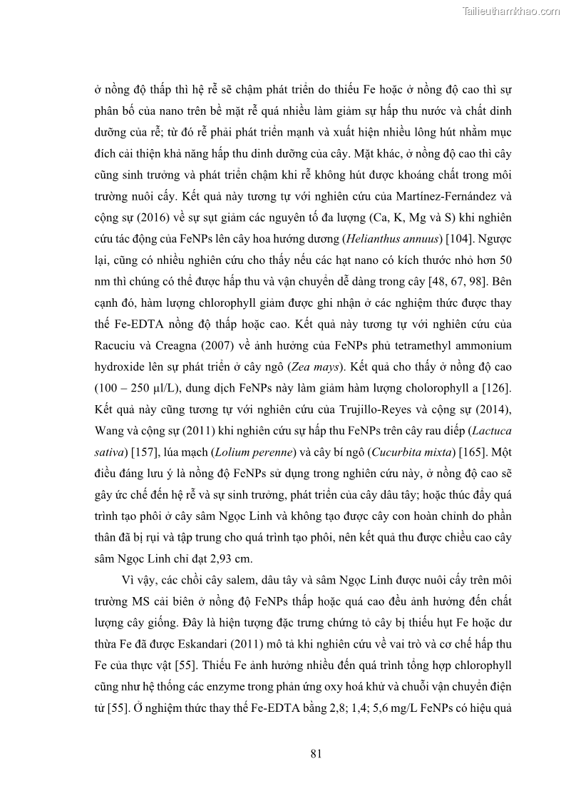 Luận án tiến sĩ công nghệ sinh học Nghiên cứu tác động của nano bạc và nano sắt lên chất lượng cây giống in vitro ở một số cây trồng có giá trị kinh tế - 9 Trang 97