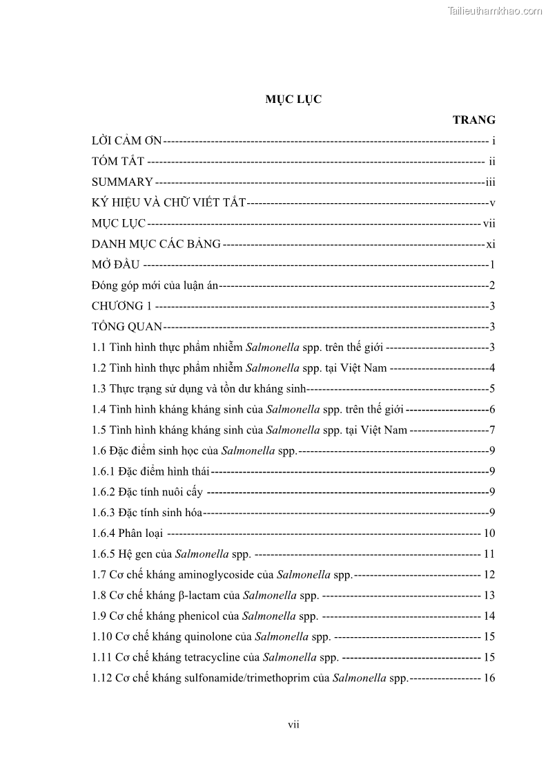 Luận án tiến sĩ công nghệ sinh học Nghiên cứu tính kháng kháng sinh ở mức độ phân tử của Salmonella spp. phân lập từ thực phẩm tại thành phố Hồ Chí Minh - 1 Trang 10