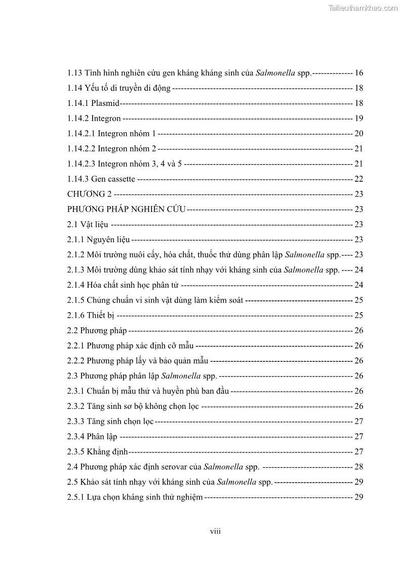 Luận án tiến sĩ công nghệ sinh học Nghiên cứu tính kháng kháng sinh ở mức độ phân tử của Salmonella spp. phân lập từ thực phẩm tại thành phố Hồ Chí Minh - 1 Trang 11