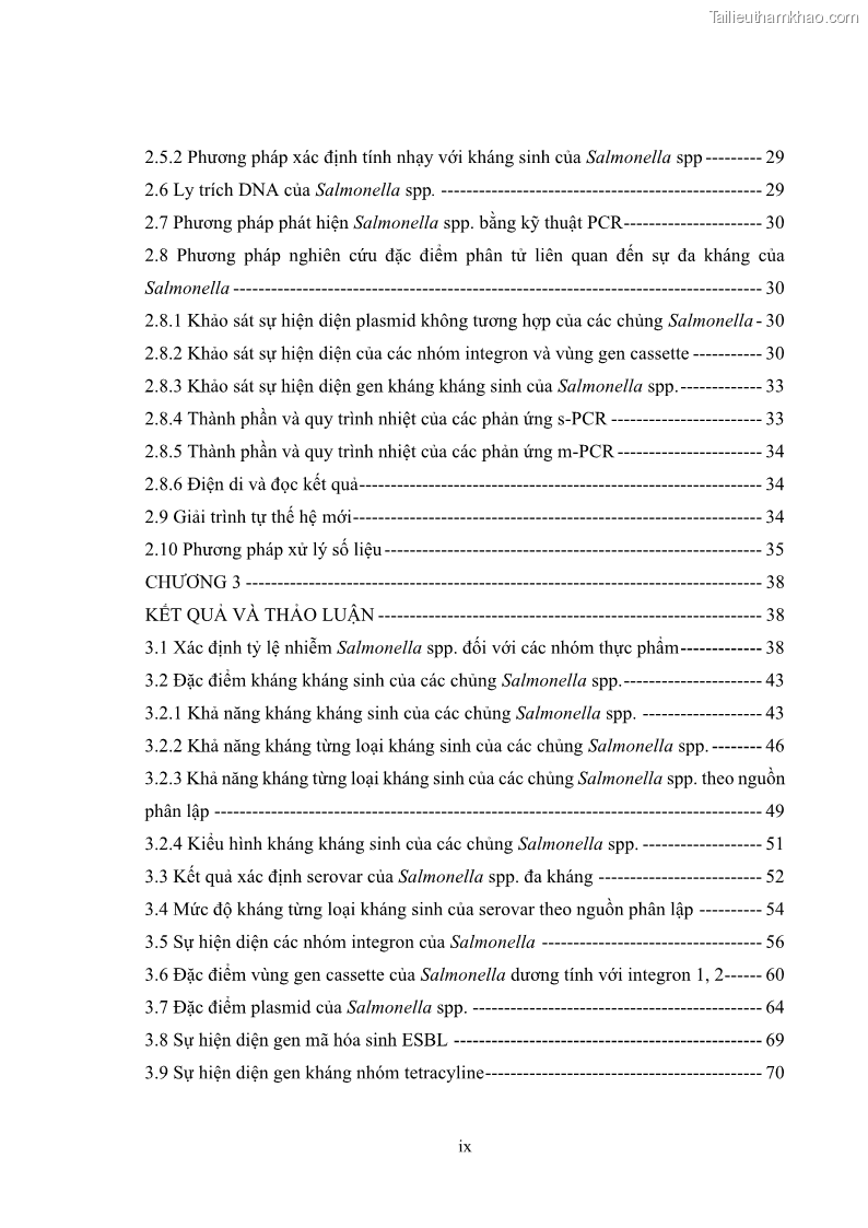 Luận án tiến sĩ công nghệ sinh học Nghiên cứu tính kháng kháng sinh ở mức độ phân tử của Salmonella spp. phân lập từ thực phẩm tại thành phố Hồ Chí Minh - 1 Trang 12