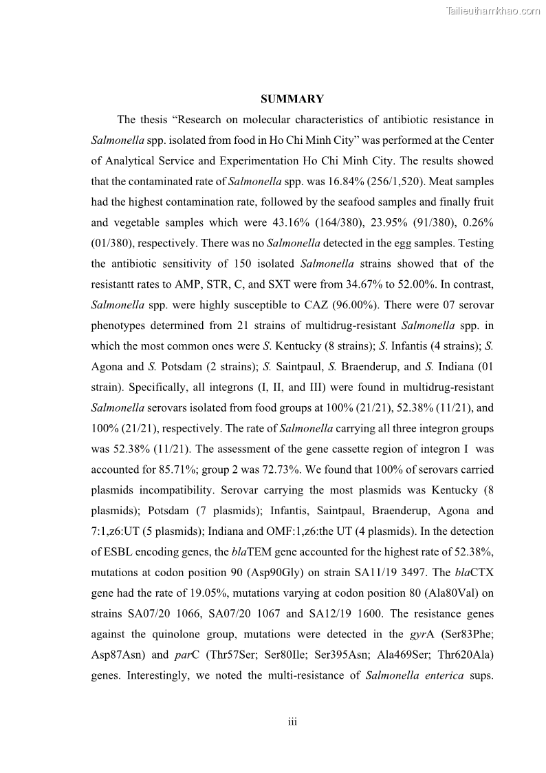 Luận án tiến sĩ công nghệ sinh học Nghiên cứu tính kháng kháng sinh ở mức độ phân tử của Salmonella spp. phân lập từ thực phẩm tại thành phố Hồ Chí Minh - 1 Trang 6