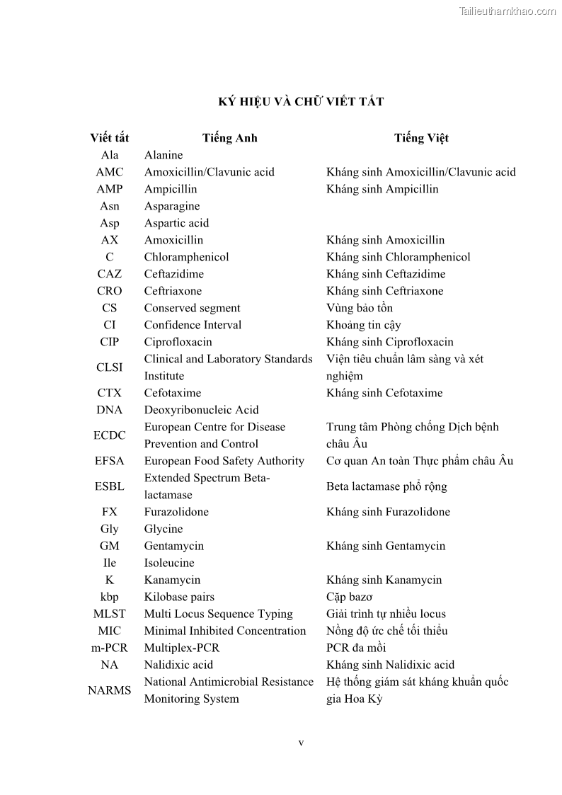 Luận án tiến sĩ công nghệ sinh học Nghiên cứu tính kháng kháng sinh ở mức độ phân tử của Salmonella spp. phân lập từ thực phẩm tại thành phố Hồ Chí Minh - 1 Trang 8
