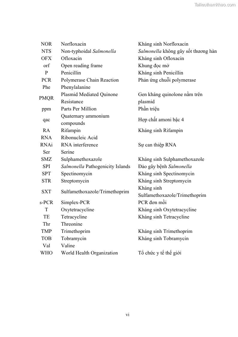 Luận án tiến sĩ công nghệ sinh học Nghiên cứu tính kháng kháng sinh ở mức độ phân tử của Salmonella spp. phân lập từ thực phẩm tại thành phố Hồ Chí Minh - 1 Trang 9