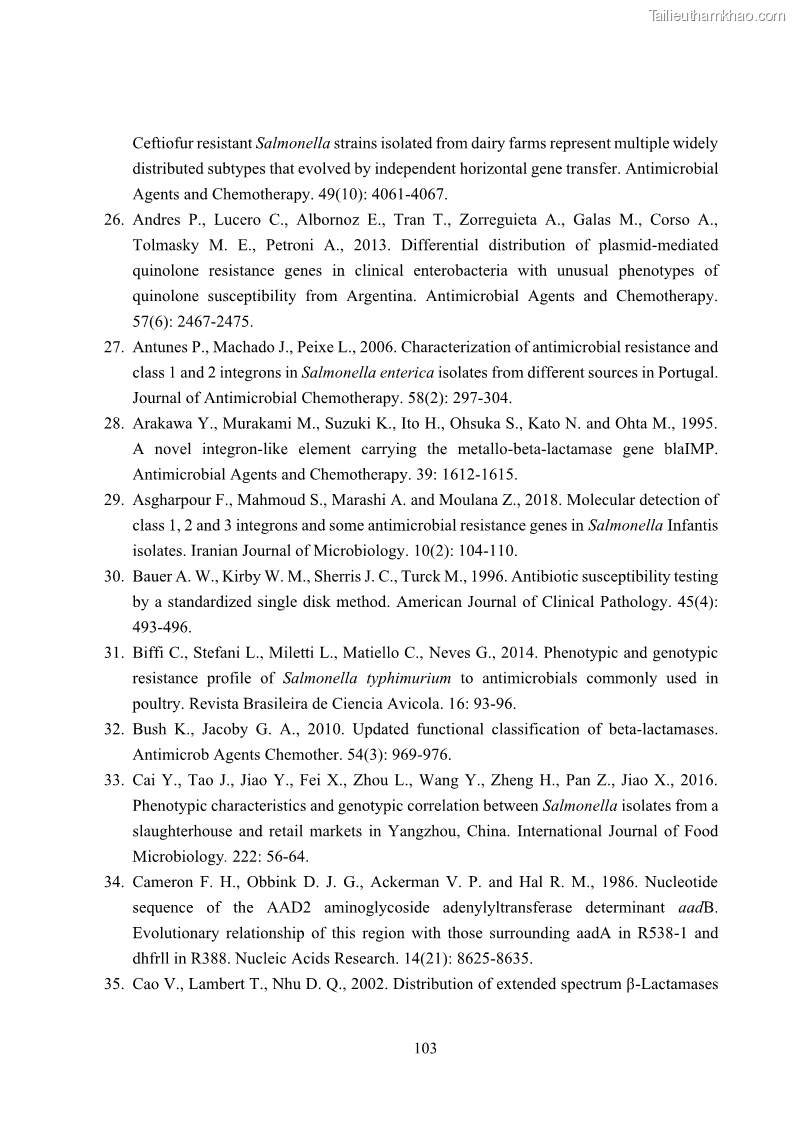 Luận án tiến sĩ công nghệ sinh học Nghiên cứu tính kháng kháng sinh ở mức độ phân tử của Salmonella spp. phân lập từ thực phẩm tại thành phố Hồ Chí Minh - 10 Trang 118