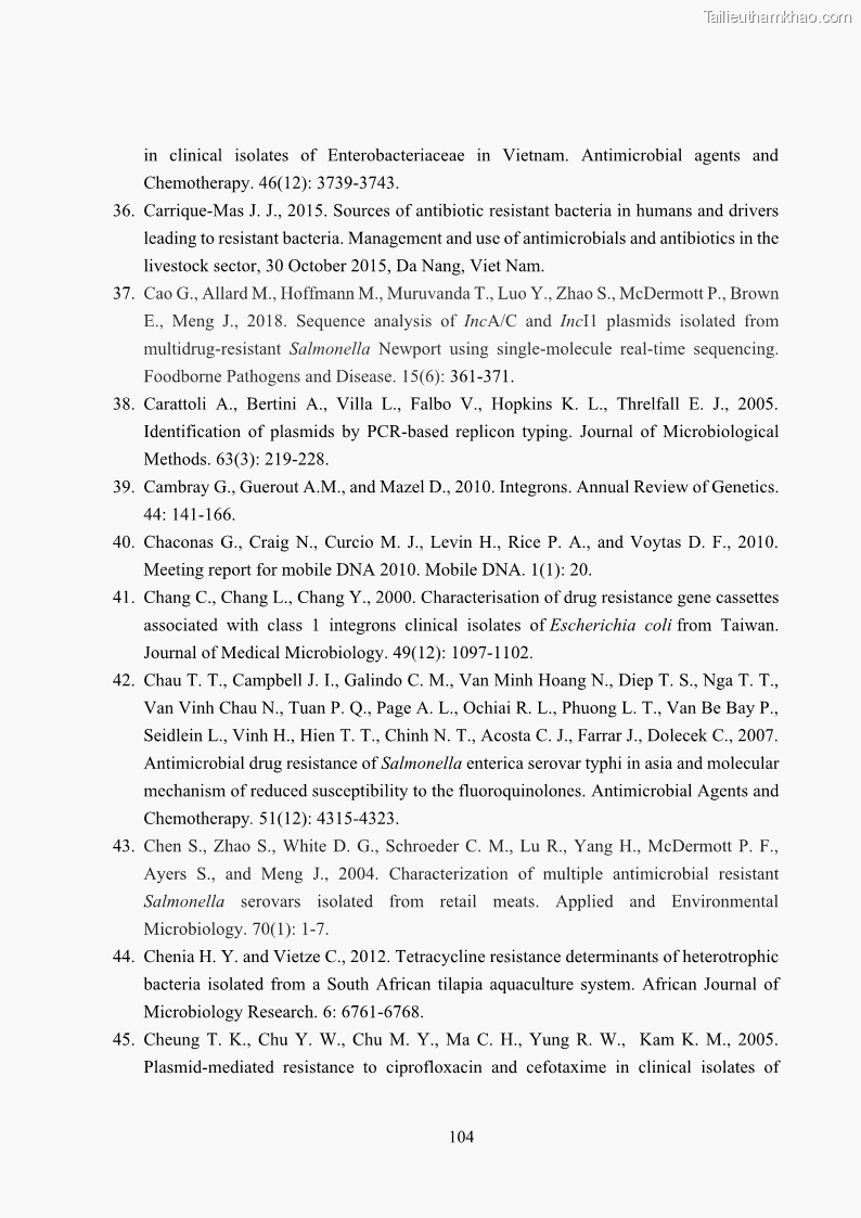 Luận án tiến sĩ công nghệ sinh học Nghiên cứu tính kháng kháng sinh ở mức độ phân tử của Salmonella spp. phân lập từ thực phẩm tại thành phố Hồ Chí Minh - 10 Trang 119