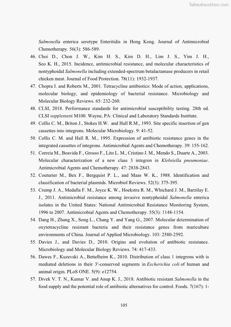 Luận án tiến sĩ công nghệ sinh học Nghiên cứu tính kháng kháng sinh ở mức độ phân tử của Salmonella spp. phân lập từ thực phẩm tại thành phố Hồ Chí Minh - 10 Trang 120