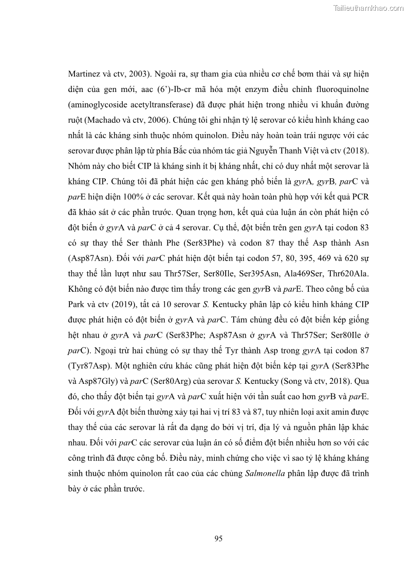 Luận án tiến sĩ công nghệ sinh học Nghiên cứu tính kháng kháng sinh ở mức độ phân tử của Salmonella spp. phân lập từ thực phẩm tại thành phố Hồ Chí Minh - 10 Trang 110