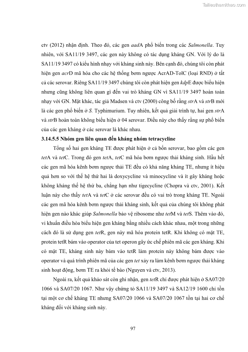 Luận án tiến sĩ công nghệ sinh học Nghiên cứu tính kháng kháng sinh ở mức độ phân tử của Salmonella spp. phân lập từ thực phẩm tại thành phố Hồ Chí Minh - 10 Trang 112