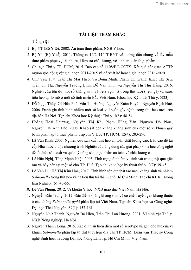 Luận án tiến sĩ công nghệ sinh học Nghiên cứu tính kháng kháng sinh ở mức độ phân tử của Salmonella spp. phân lập từ thực phẩm tại thành phố Hồ Chí Minh - 10 Trang 116