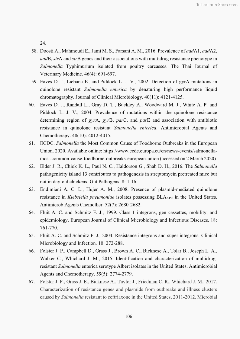 Luận án tiến sĩ công nghệ sinh học Nghiên cứu tính kháng kháng sinh ở mức độ phân tử của Salmonella spp. phân lập từ thực phẩm tại thành phố Hồ Chí Minh - 11 Trang 121