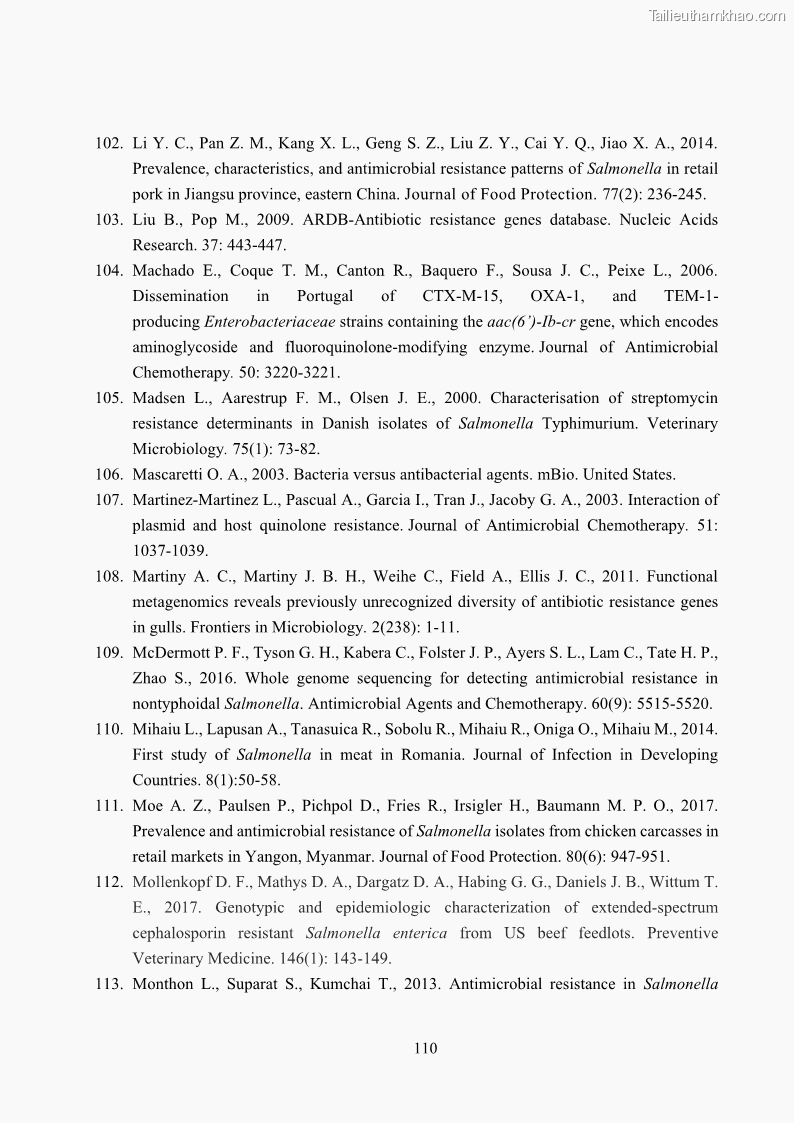 Luận án tiến sĩ công nghệ sinh học Nghiên cứu tính kháng kháng sinh ở mức độ phân tử của Salmonella spp. phân lập từ thực phẩm tại thành phố Hồ Chí Minh - 11 Trang 125