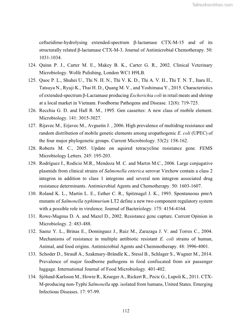 Luận án tiến sĩ công nghệ sinh học Nghiên cứu tính kháng kháng sinh ở mức độ phân tử của Salmonella spp. phân lập từ thực phẩm tại thành phố Hồ Chí Minh - 11 Trang 127