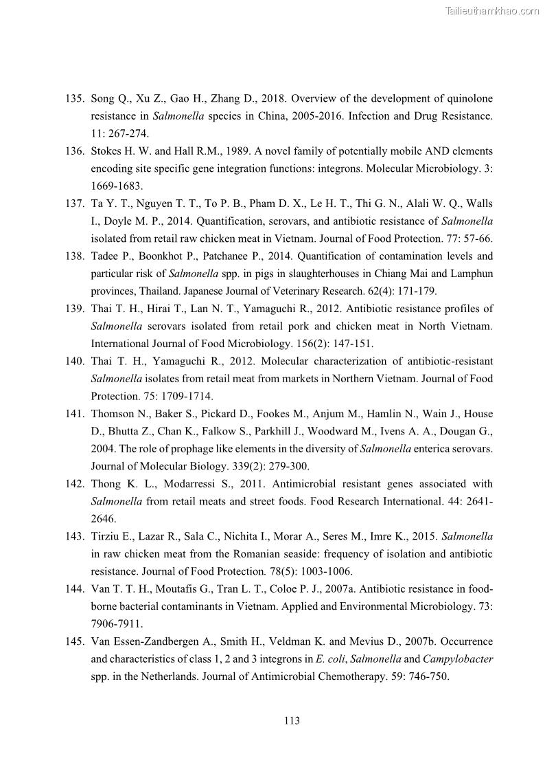 Luận án tiến sĩ công nghệ sinh học Nghiên cứu tính kháng kháng sinh ở mức độ phân tử của Salmonella spp. phân lập từ thực phẩm tại thành phố Hồ Chí Minh - 11 Trang 128