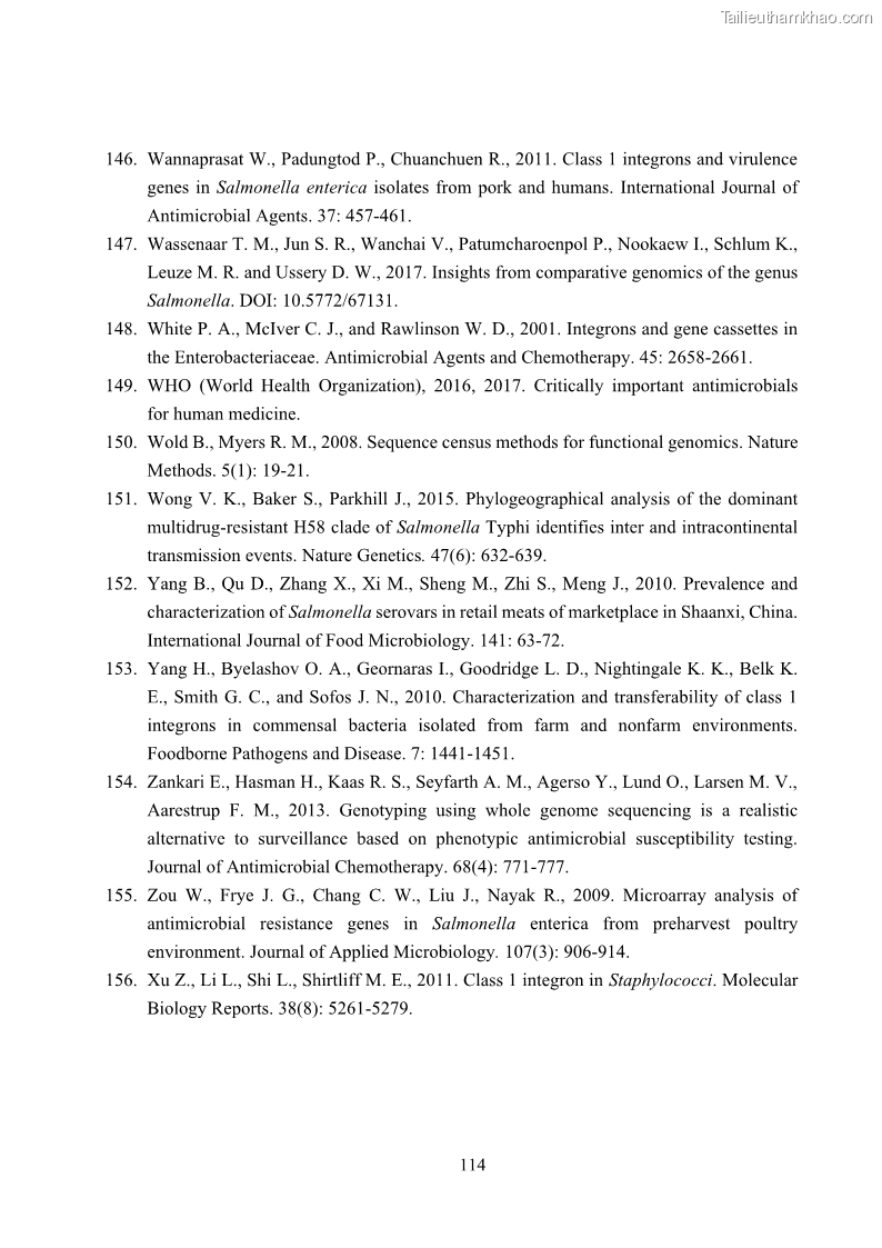 Luận án tiến sĩ công nghệ sinh học Nghiên cứu tính kháng kháng sinh ở mức độ phân tử của Salmonella spp. phân lập từ thực phẩm tại thành phố Hồ Chí Minh - 11 Trang 129