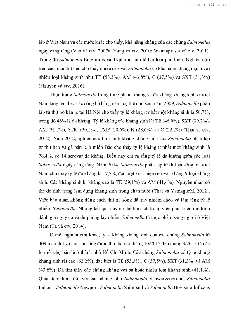 Luận án tiến sĩ công nghệ sinh học Nghiên cứu tính kháng kháng sinh ở mức độ phân tử của Salmonella spp. phân lập từ thực phẩm tại thành phố Hồ Chí Minh - 2 Trang 23