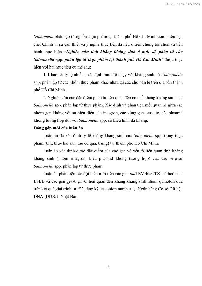 Luận án tiến sĩ công nghệ sinh học Nghiên cứu tính kháng kháng sinh ở mức độ phân tử của Salmonella spp. phân lập từ thực phẩm tại thành phố Hồ Chí Minh - 2 Trang 17