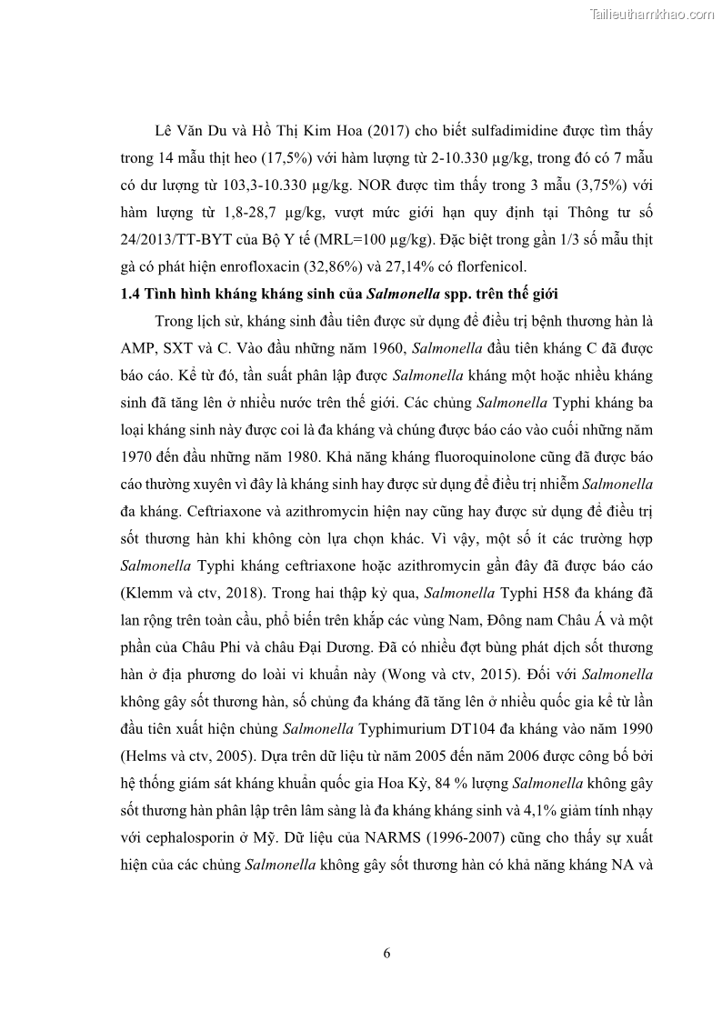 Luận án tiến sĩ công nghệ sinh học Nghiên cứu tính kháng kháng sinh ở mức độ phân tử của Salmonella spp. phân lập từ thực phẩm tại thành phố Hồ Chí Minh - 2 Trang 21