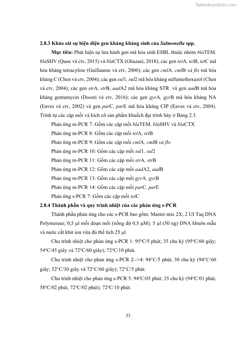 Luận án tiến sĩ công nghệ sinh học Nghiên cứu tính kháng kháng sinh ở mức độ phân tử của Salmonella spp. phân lập từ thực phẩm tại thành phố Hồ Chí Minh - 4 Trang 48