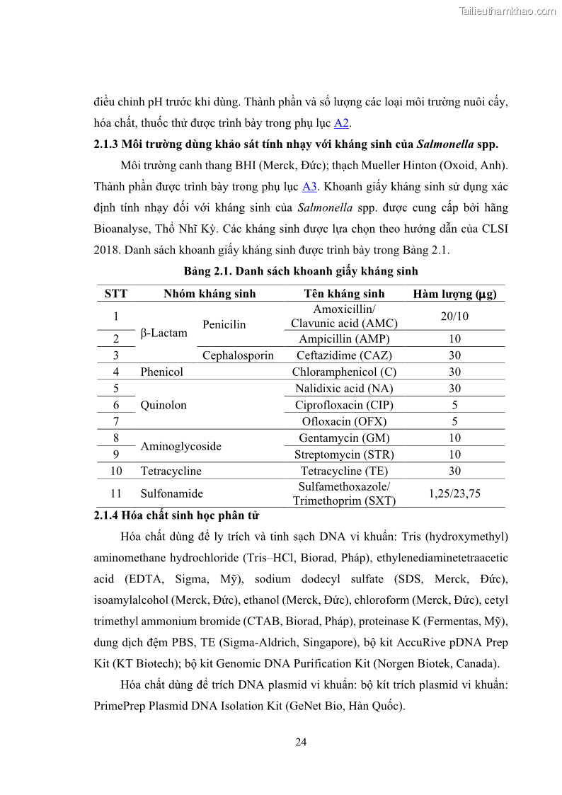 Luận án tiến sĩ công nghệ sinh học Nghiên cứu tính kháng kháng sinh ở mức độ phân tử của Salmonella spp. phân lập từ thực phẩm tại thành phố Hồ Chí Minh - 4 Trang 39
