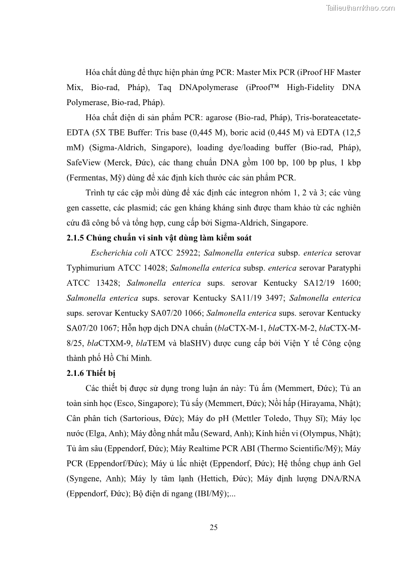 Luận án tiến sĩ công nghệ sinh học Nghiên cứu tính kháng kháng sinh ở mức độ phân tử của Salmonella spp. phân lập từ thực phẩm tại thành phố Hồ Chí Minh - 4 Trang 40