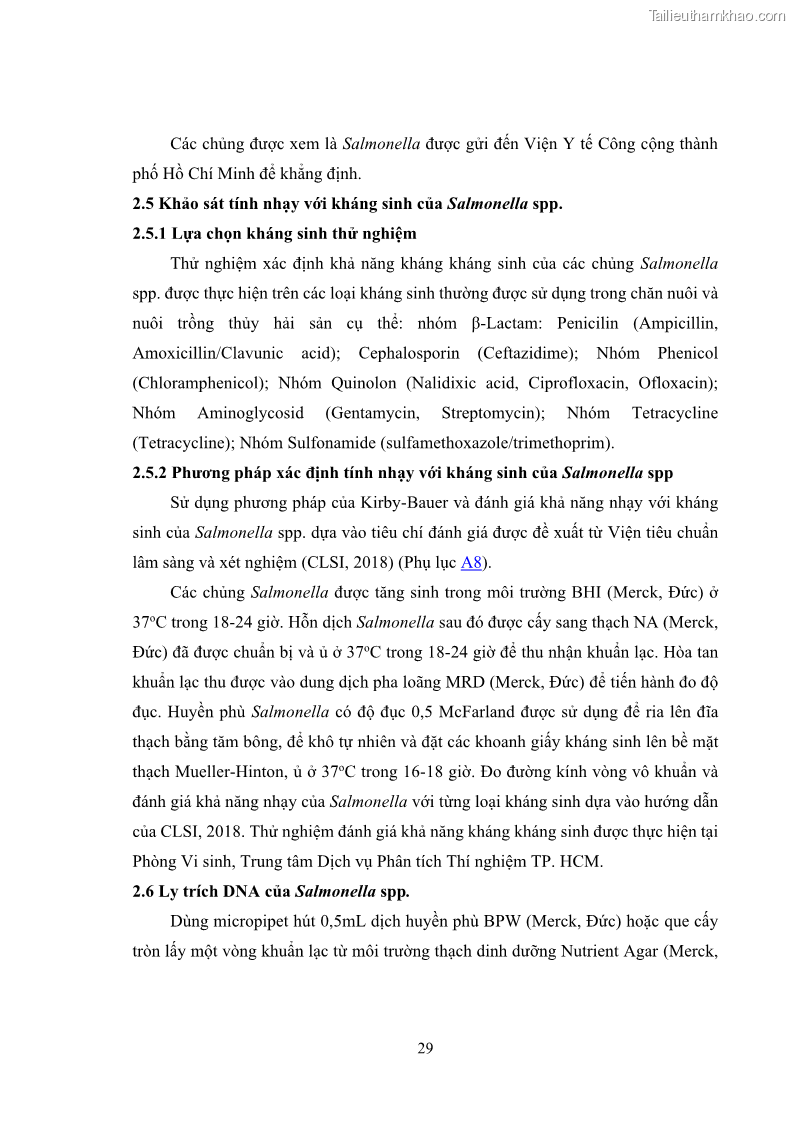 Luận án tiến sĩ công nghệ sinh học Nghiên cứu tính kháng kháng sinh ở mức độ phân tử của Salmonella spp. phân lập từ thực phẩm tại thành phố Hồ Chí Minh - 4 Trang 44