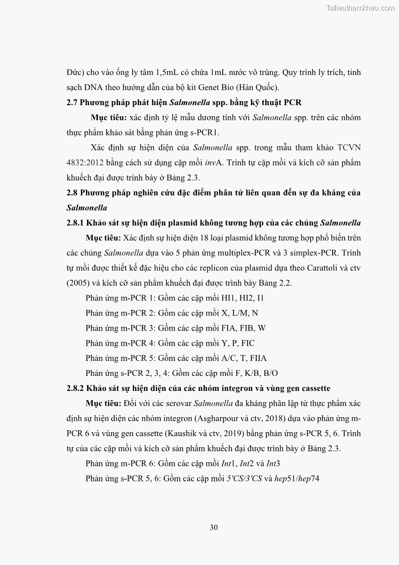 Luận án tiến sĩ công nghệ sinh học Nghiên cứu tính kháng kháng sinh ở mức độ phân tử của Salmonella spp. phân lập từ thực phẩm tại thành phố Hồ Chí Minh - 4 Trang 45