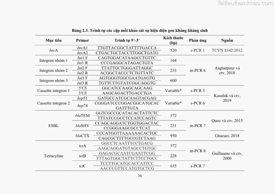 Luận án tiến sĩ công nghệ sinh học Nghiên cứu tính kháng kháng sinh ở mức độ phân tử của Salmonella spp. phân lập từ thực phẩm tại thành phố Hồ Chí Minh - 5 Trang 51