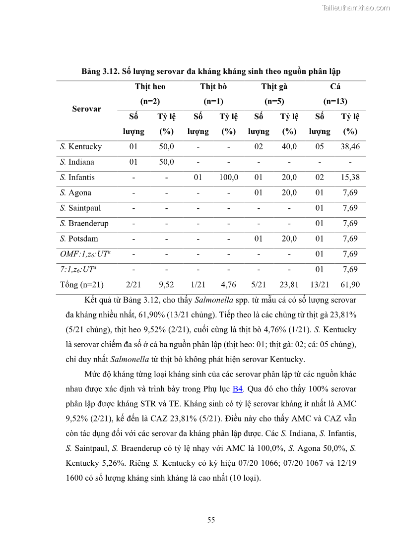 Luận án tiến sĩ công nghệ sinh học Nghiên cứu tính kháng kháng sinh ở mức độ phân tử của Salmonella spp. phân lập từ thực phẩm tại thành phố Hồ Chí Minh - 6 Trang 70