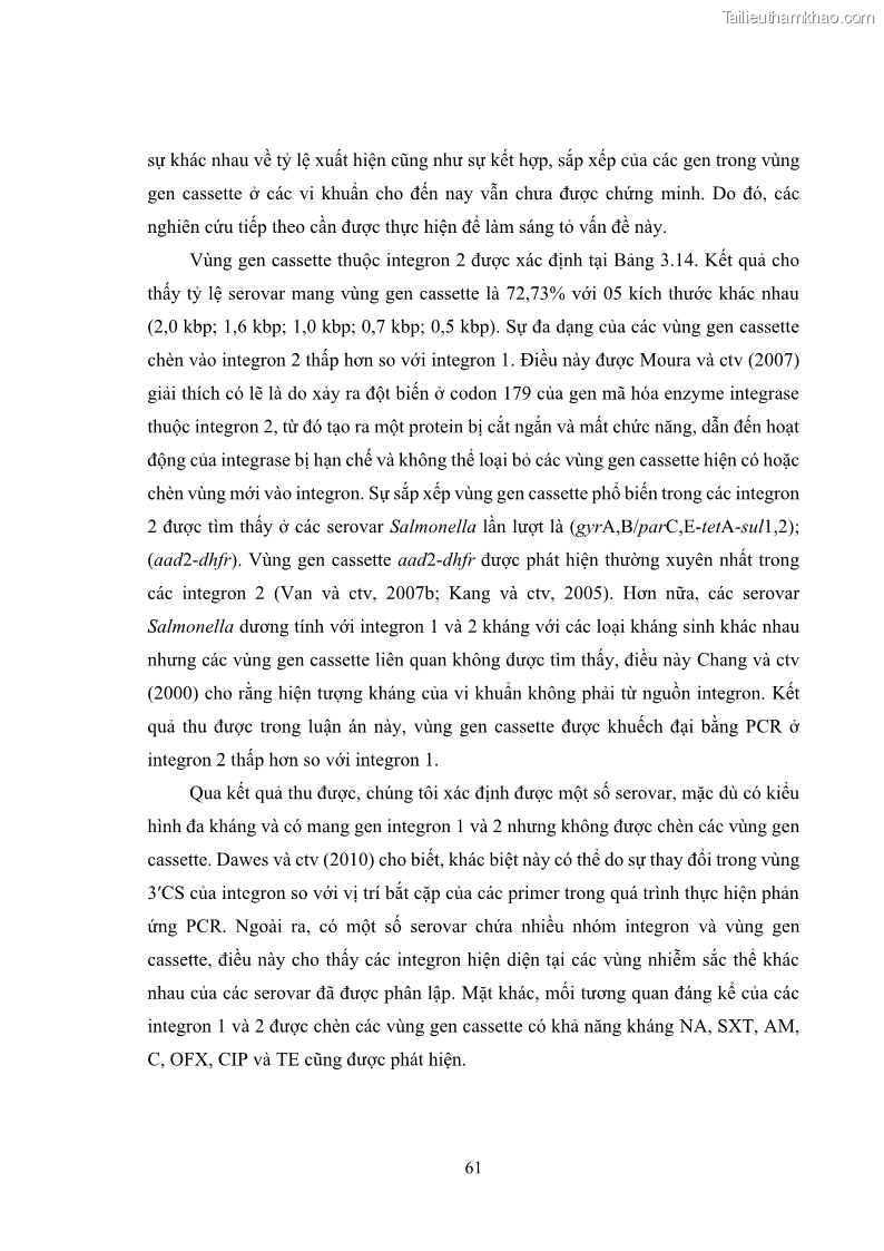 Luận án tiến sĩ công nghệ sinh học Nghiên cứu tính kháng kháng sinh ở mức độ phân tử của Salmonella spp. phân lập từ thực phẩm tại thành phố Hồ Chí Minh - 7 Trang 76