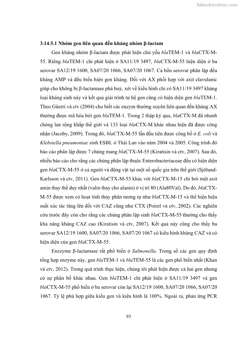 Luận án tiến sĩ công nghệ sinh học Nghiên cứu tính kháng kháng sinh ở mức độ phân tử của Salmonella spp. phân lập từ thực phẩm tại thành phố Hồ Chí Minh - 9 Trang 108