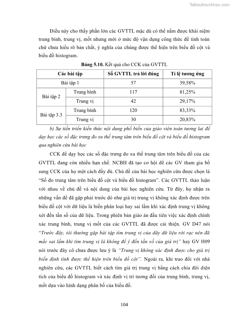 Luận án tiến sĩ giáo dục học Phát triển kiến thức và thực hành nghiệp vụ của giáo viên Toán tương lai để dạy học thống kê - 10 Trang 118