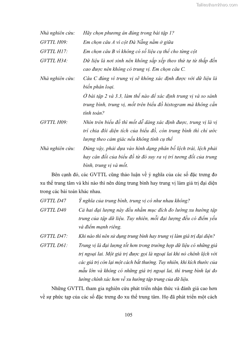 Luận án tiến sĩ giáo dục học Phát triển kiến thức và thực hành nghiệp vụ của giáo viên Toán tương lai để dạy học thống kê - 10 Trang 119